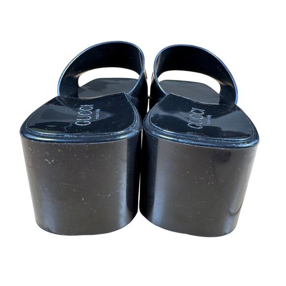 Gucci Rubber Logo Sandals Black PVC Glossy Mule Platform Slide Size 41 - Picture 7 of 12